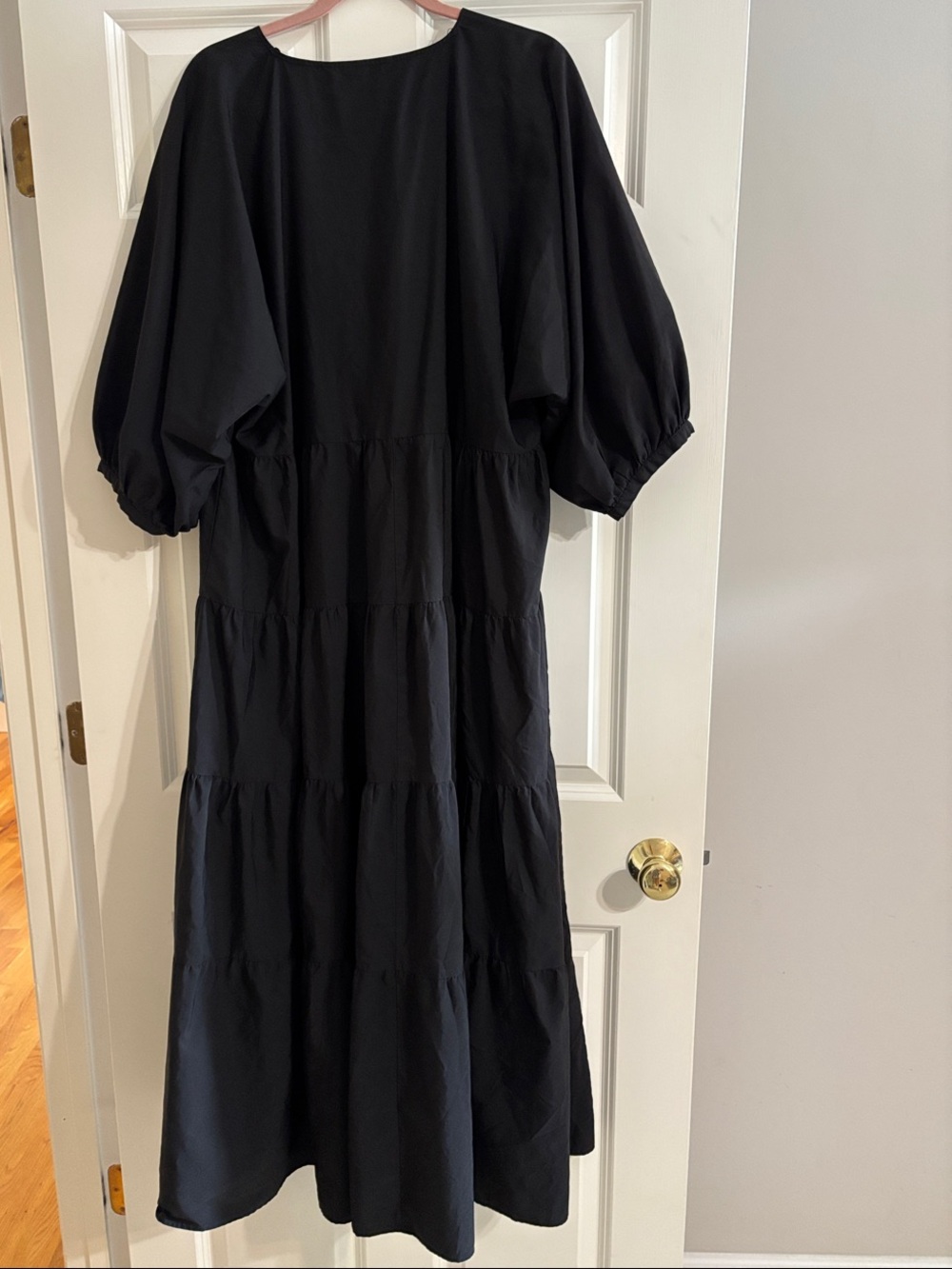 Zara Black Voluminous Poplin Tiered V-Neck Maxi Dress - Picture 5 of 5